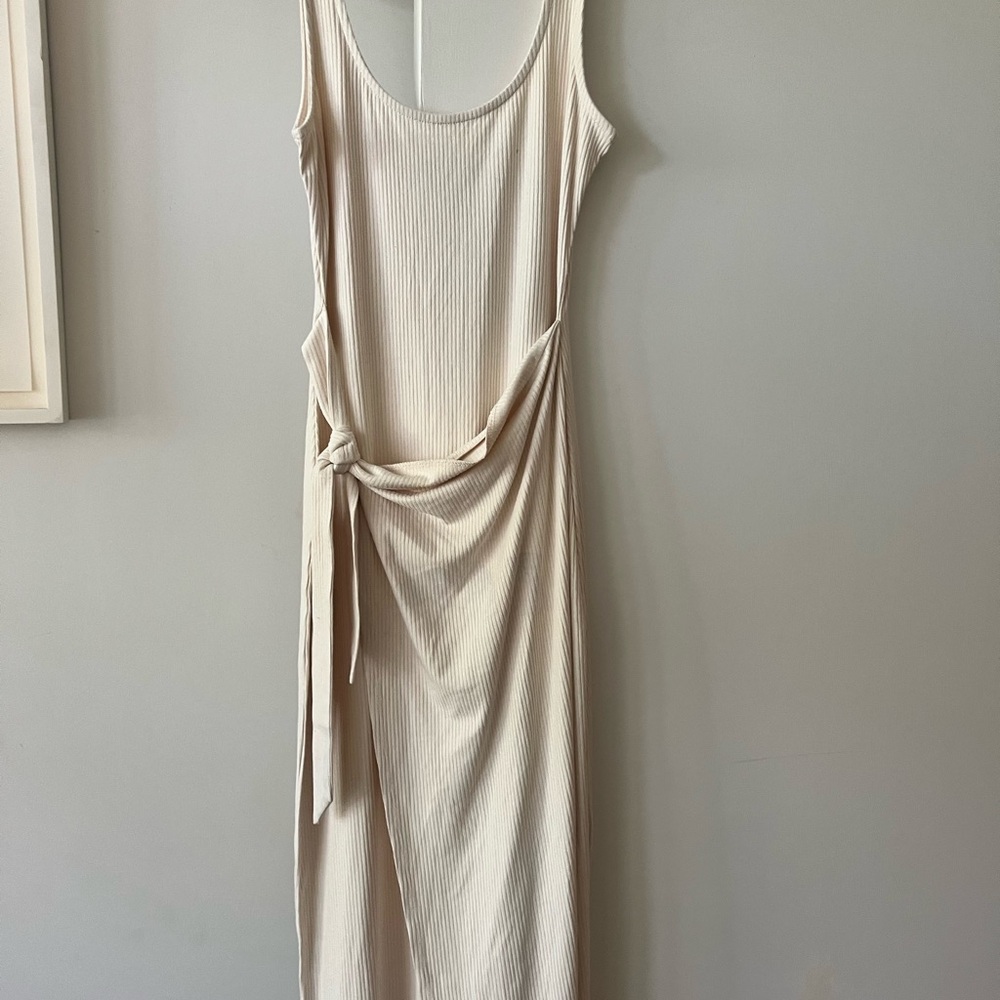 Cream Ribbed Sleeveless Dress
